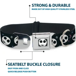 The Nightmare Before Christmas Jack Smiling Full Color Black/White Seatbelt Buckle Collar - The Nightmare Before Christmas Smiling Jack Moon and Stars Black