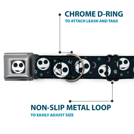 The Nightmare Before Christmas Jack Smiling Full Color Black/White Seatbelt Buckle Collar - The Nightmare Before Christmas Smiling Jack Moon and Stars Black