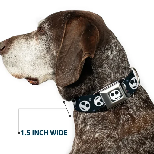 The Nightmare Before Christmas Jack Smiling Full Color Black/White Seatbelt Buckle Collar - The Nightmare Before Christmas Smiling Jack Moon and Stars Black