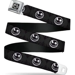 The Nightmare Before Christmas Jack Smiling Expression Full Color Black/White Seatbelt Belt - The Nightmare Before Christmas Jack Smiling Expression Black/White Webbing