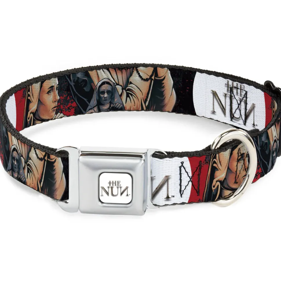 THE NUN Text Logo Full Color White/Grays Seatbelt Buckle Collar - THE NUN Sister Irene Poses Collage