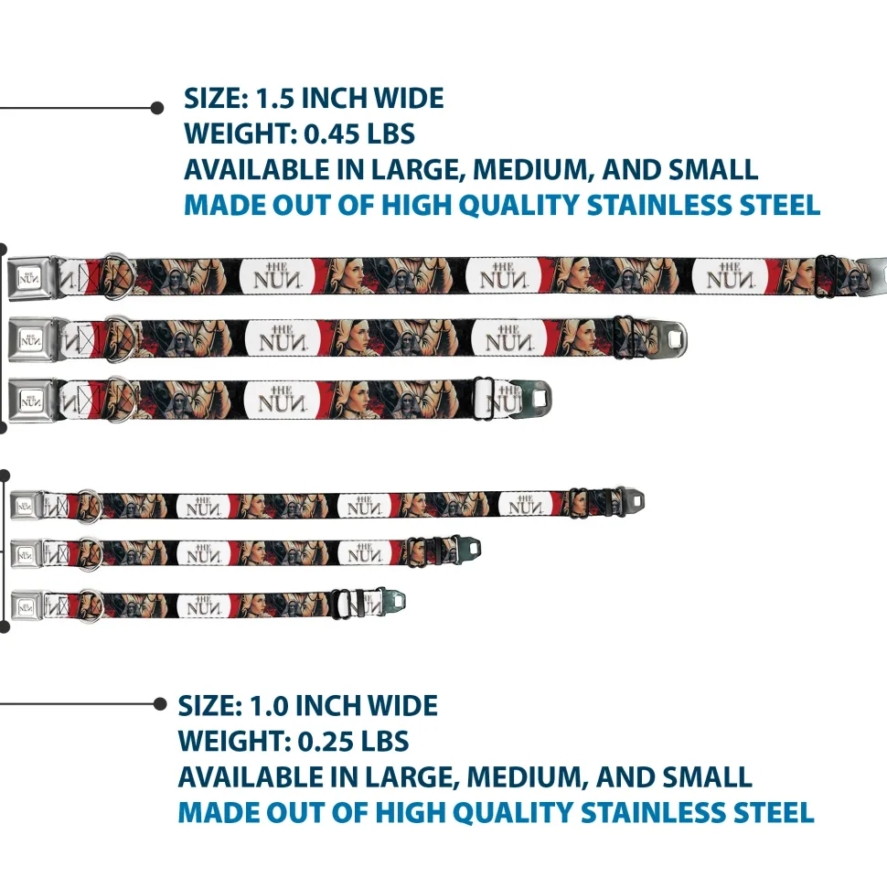 THE NUN Text Logo Full Color White/Grays Seatbelt Buckle Collar - THE NUN Sister Irene Poses Collage