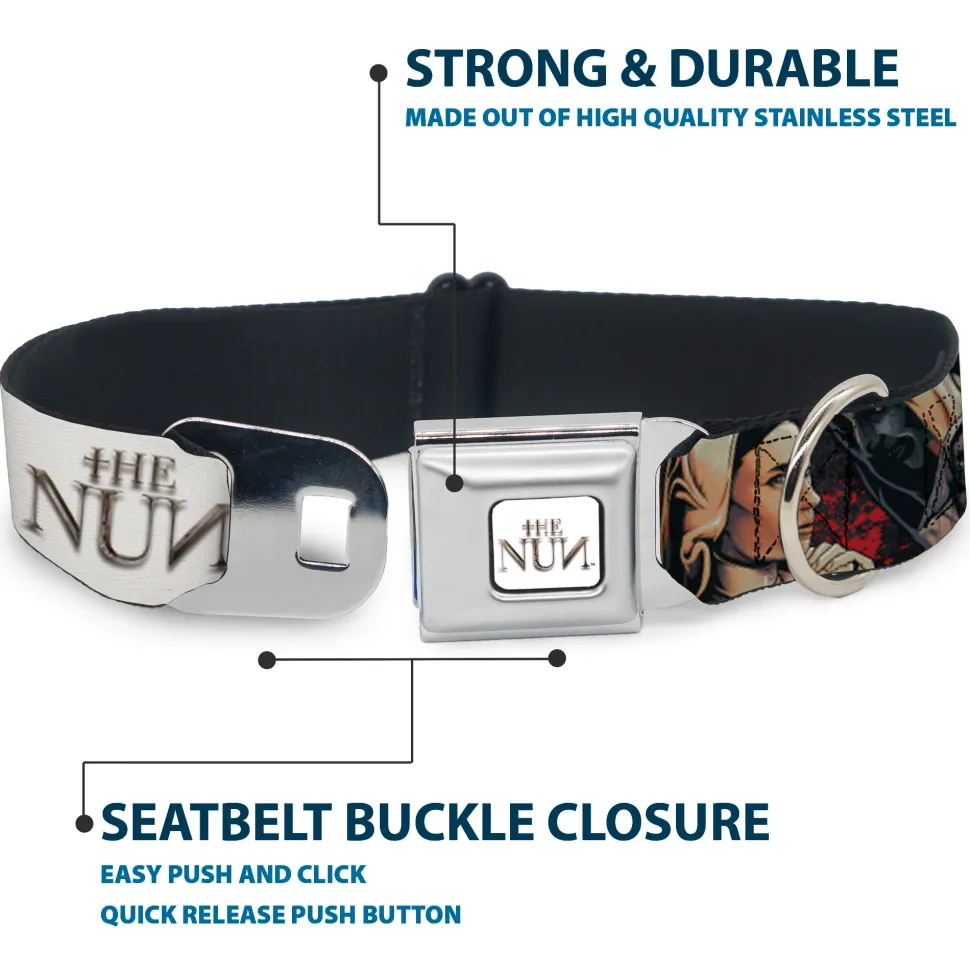 THE NUN Text Logo Full Color White/Grays Seatbelt Buckle Collar - THE NUN Sister Irene Poses Collage