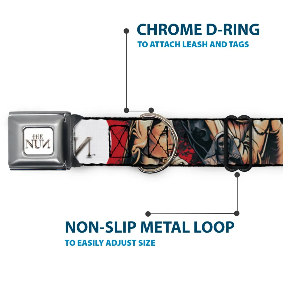 THE NUN Text Logo Full Color White/Grays Seatbelt Buckle Collar - THE NUN Sister Irene Poses Collage