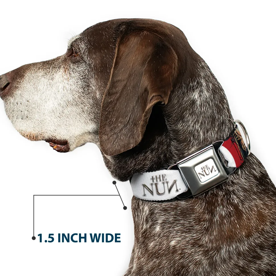 THE NUN Text Logo Full Color White/Grays Seatbelt Buckle Collar - THE NUN Sister Irene Poses Collage