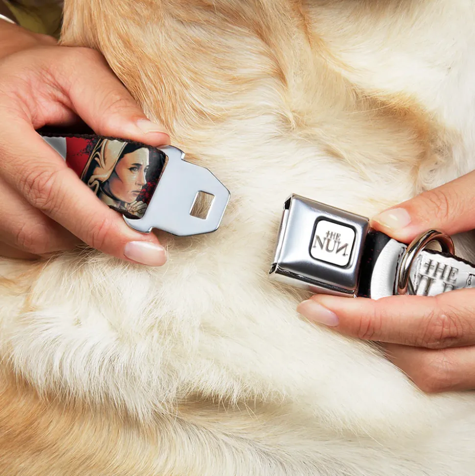 THE NUN Text Logo Full Color White/Grays Seatbelt Buckle Collar - THE NUN Sister Irene Poses Collage