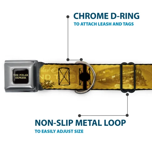 THE POLAR EXPRESS Text Logo Full Color Black/Golds Seatbelt Buckle Collar - THE POLAR EXPRESS ROUND TRIP Ticket Black/Golds