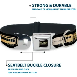 THE POLAR EXPRESS Text Logo Full Color Black/Golds Seatbelt Buckle Collar - POLAR EXPRESS Train Cars Black/Golds