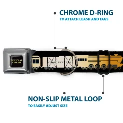 THE POLAR EXPRESS Text Logo Full Color Black/Golds Seatbelt Buckle Collar - POLAR EXPRESS Train Cars Black/Golds