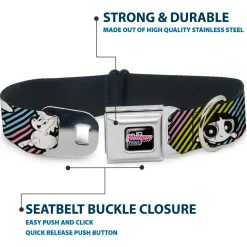 THE POWERPUFF GIRLS Animated Series Title Logo Full Color Black Seatbelt Buckle Collar - The Powerpuff Girls and Donny Stripe Black/Multi Pastel