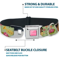 The Princess and the Frog TIANA Script Full Color Pink/White Seatbelt Buckle Collar - The Princess and the Frog Tiana's Place Collage Greens/Pinks