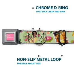 The Princess and the Frog TIANA Script Full Color Pink/White Seatbelt Buckle Collar - The Princess and the Frog Tiana's Place Collage Greens/Pinks