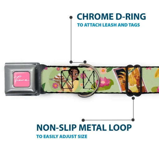 The Princess and the Frog TIANA Script Full Color Pink/White Seatbelt Buckle Collar - The Princess and the Frog Tiana's Place Collage Greens/Pinks