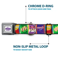 THE PROUD FAMILY Title Logo Full Color White/Purple Seatbelt Buckle Collar - The Proud Family PROUD SNACKS Logo Blocks Multi Color
