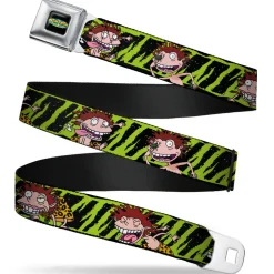 The Wild Thornberry's Logo Full Color Seatbelt Belt - Donnie Thornberry Wild Poses/Stripe Black/Green Webbing