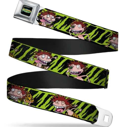 The Wild Thornberry's Logo Full Color Seatbelt Belt - Donnie Thornberry Wild Poses/Stripe Black/Green Webbing