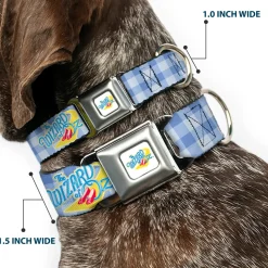 THE WIZARD OF OZ Logo Full Color White Seatbelt Buckle Collar - THE WIZARD OF OZ Logo Gingham Checker Blues
