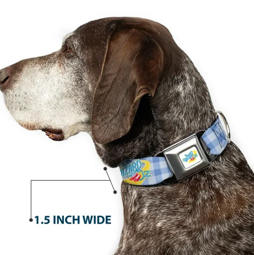 THE WIZARD OF OZ Logo Full Color White Seatbelt Buckle Collar - THE WIZARD OF OZ Logo Gingham Checker Blues