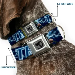 Thor Avengers Icon Silver/Black Seatbelt Buckle Collar - Avengers THOR Hammer/Action Pose Galaxy Blues/White