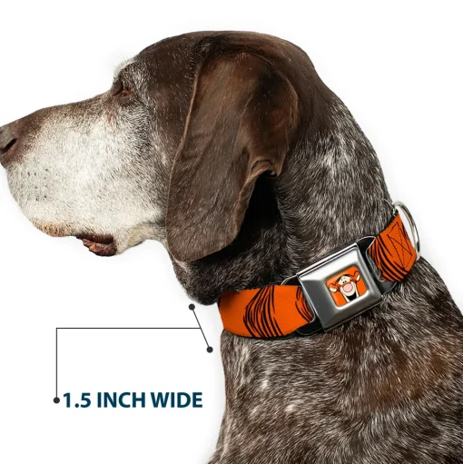 Tigger Face CLOSE-UP Full Color Orange Seatbelt Buckle Collar - Tigger Stripes Orange/Black