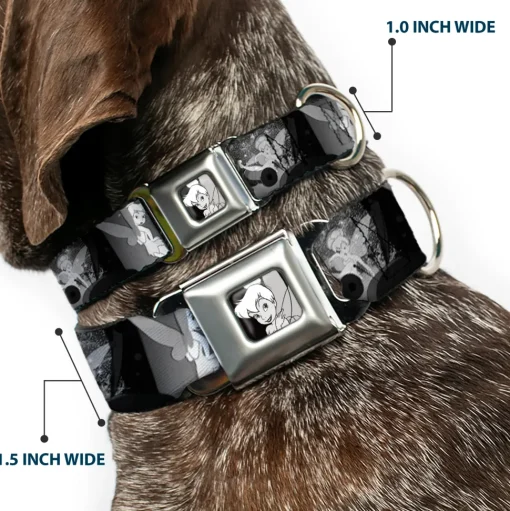 Tinker Bell CLOSE-UP Full Color Black White Seatbelt Buckle Collar - Tinker Bell Scenes Black/White