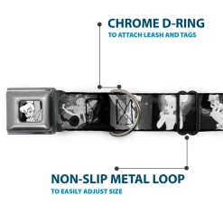 Tinker Bell CLOSE-UP Full Color Black White Seatbelt Buckle Collar - Tinker Bell Scenes Black/White