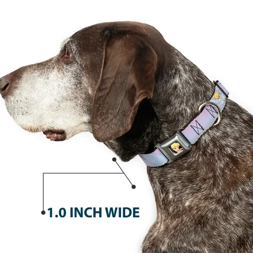 Tinker Bell CLOSE-UP Full Color Seatbelt Buckle Collar - Tinker Bell Poses Purple/Pink Fade