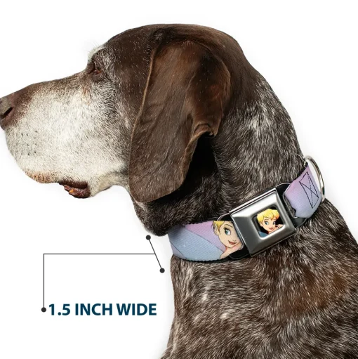 Tinker Bell CLOSE-UP Full Color Seatbelt Buckle Collar - Tinker Bell Poses Purple/Pink Fade