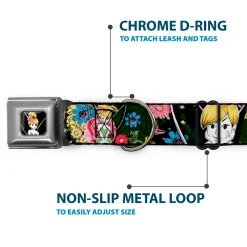 Tinker Bell Sketch Full Color Seatbelt Buckle Collar - Tinker Bell Poses/Sleeping Floral Collage