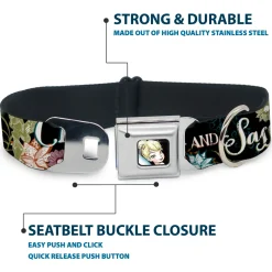 Tinker Bell Sketch Full Color Black Seatbelt Buckle Collar - Tinker Bell Floral Collage CLASSY AND SASSY