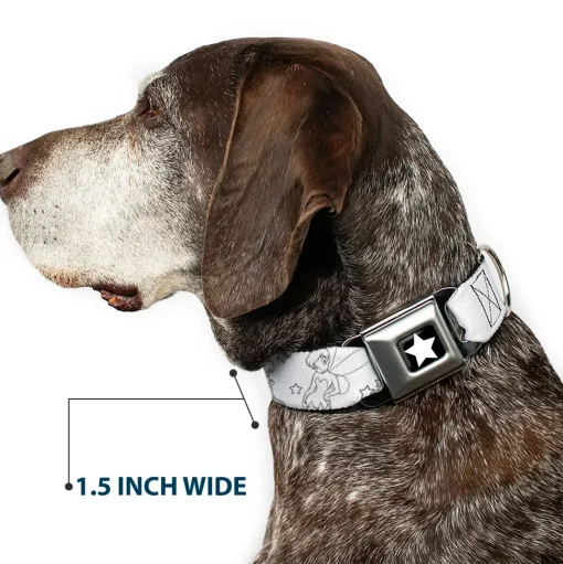 Tinker Bell Star Full Color Black/White Seatbelt Buckle Collar - Tinker Bell Poses/Stars Outline White/Black