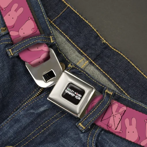TOILET-BOUND HANAKO-KUN Title Logo Full Color Black Seatbelt Belt - Toilet-Bound Hanako-Kun Mokke Flip Poses Pinks Webbing
