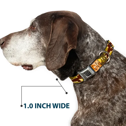 Tom and Jerry Logo Full Color Black Red Seatbelt Buckle Collar - TOM & JERRY Tom Chasing Jerry Houndstooth Browns