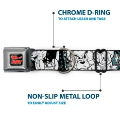 Tom and Jerry Logo Full Color Black Red Seatbelt Buckle Collar - TOM & JERRY Face & Pose Sketch Black/White/Red/Blue