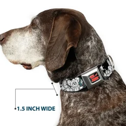 Tom and Jerry Logo Full Color Black Red Seatbelt Buckle Collar - TOM & JERRY Face & Pose Sketch Black/White/Red/Blue