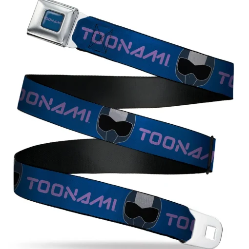 TOONAMI Title Logo Full Color Blue/Purple Seatbelt Belt - TOONAMI Title Logo and Robot TOM Head Blue/Purple/Grays Webbing