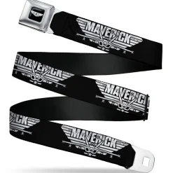 TOP GUN Title Logo Full Color Black/White Seatbelt Belt - TOP GUN MAVERICK Fighter Jet Logo Weathered Black/White Webbing