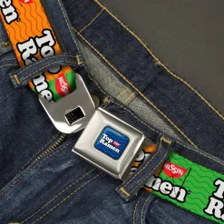 TOP RAMEN Noodle Wave Full Color Blue/Black/White Seatbelt Belt - TOP RAMEN Noodle Wave Blocks Multi Color/Black/White Webbing