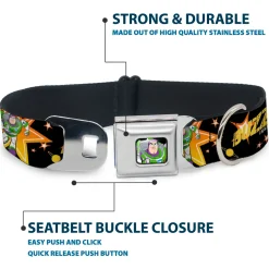 Toy Story Buzz Lightyear Running Pose Full Color Black Seatbelt Buckle Collar - Toy Story BUZZ LIGHTYEAR Running Pose/Stars Black/Orange/Yellow