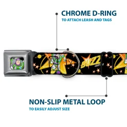 Toy Story Buzz Lightyear Running Pose Full Color Black Seatbelt Buckle Collar - Toy Story BUZZ LIGHTYEAR Running Pose/Stars Black/Orange/Yellow