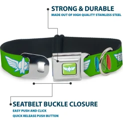 Toy Story Buzz Lightyear Space Ranger Wings Icon Full Color Green/Blue/White Seatbelt Buckle Collar - Toy Story Buzz Lightyear Bounding Space Ranger Logo/Buttons Green/White/Blue/Red