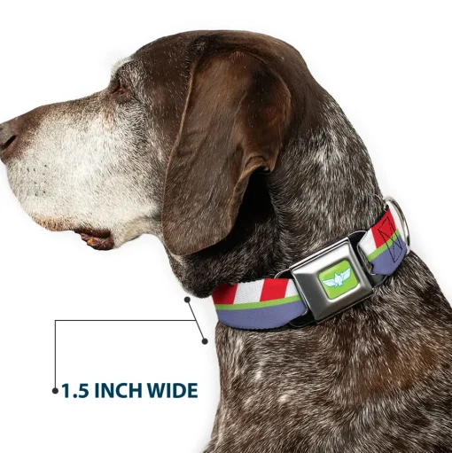 Toy Story Buzz Lightyear Space Ranger Wings Icon Full Color Green/Blue/White Seatbelt Buckle Collar - Toy Story Buzz Lightyear Space Ranger Logo/Striping Red/White/Green/Purple