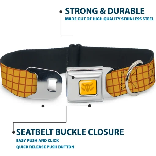 Toy Story Woody Cowboy Buckle Logo Full Color Golds Seatbelt Buckle Collar - Toy Story Woody Bounding Plaid Shirt Gold/Red