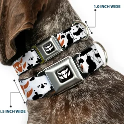Toy Story Woody Cowboy Bull Icon Full Color Black/White Seatbelt Buckle Collar - Toy Story Woody Bounding Cowboy Cow Print White/Black/Brown