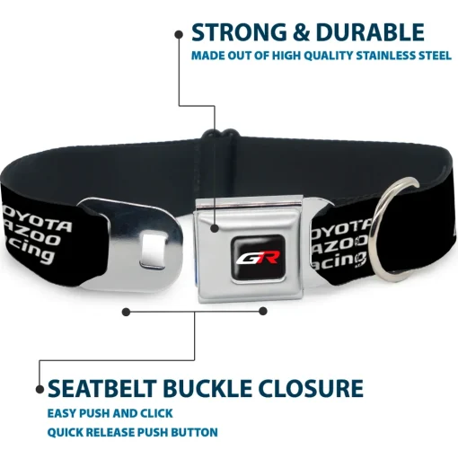 Toyota Gazoo Racing GR Logo Full Color Black/White Red Seatbelt Buckle Collar - TOYOTA GAZOO RACING GR NORTH AMERICA Logo and Text Black/White/Red