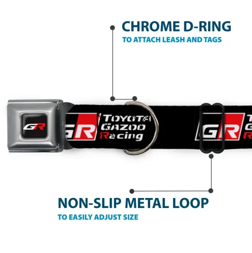 Toyota Gazoo Racing GR Logo Full Color Black/White Red Seatbelt Buckle Collar - TOYOTA GAZOO RACING GR NORTH AMERICA Logo and Text Black/White/Red