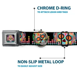 Tranquility Beats Calavera/Floral Equalizer Full Color Black/Multi Color Seatbelt Buckle Collar - Tranquility Beats Calaveras/Floral Equalizer Black/Multi Color