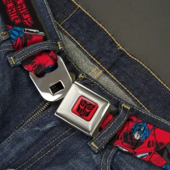 Transformers Autobots Icon Full Color Red/Black Seatbelt Belt - Transformers Generations Optimus Prime Pose and Autobot Icon Black/Gray/Red Webbing