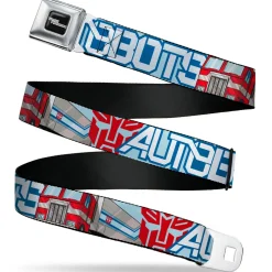 TRANSFORMERS Title Logo Full Color Black/White Seatbelt Belt - Transformers AUTOBOTS Optimus Prime Semi Truck Collage Light Blue Webbing