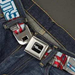 TRANSFORMERS Title Logo Full Color Black/White Seatbelt Belt - Transformers AUTOBOTS Optimus Prime Semi Truck Collage Light Blue Webbing